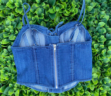 Load image into Gallery viewer, &quot;Dodge Her&quot; Corset Top (Denim)
