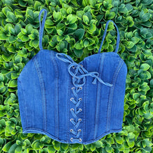 Load image into Gallery viewer, &quot;Dodge Her&quot; Corset Top (Denim)
